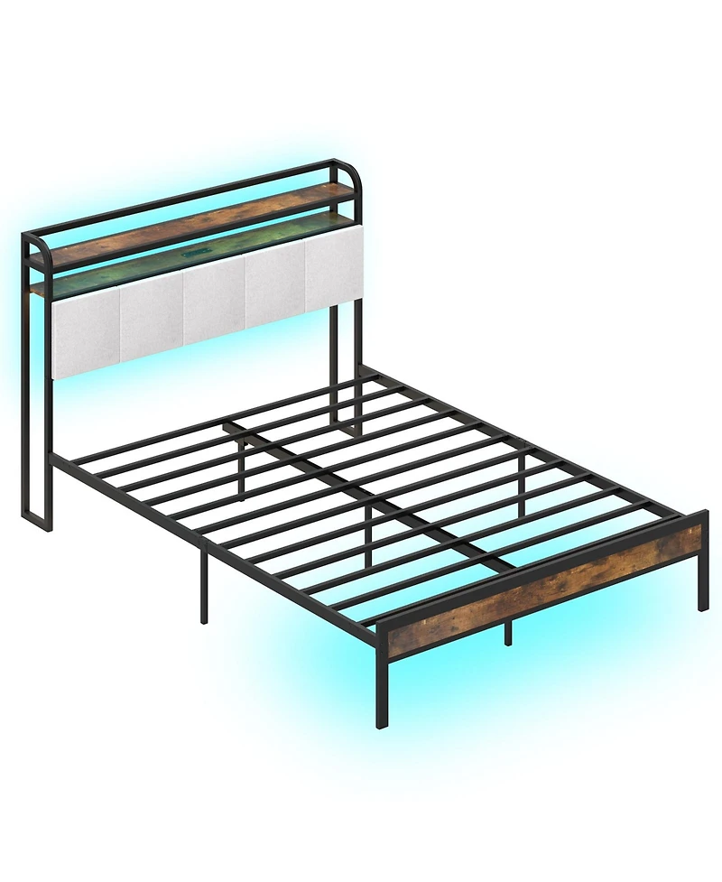 Slickblue Modern Bed Frame with Led Lighting and Charging Station