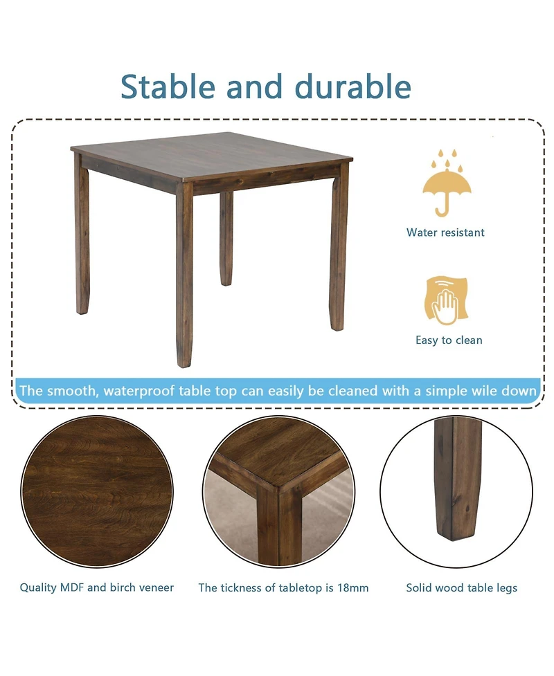 Flynama Modern Square Wood Dining Table with Solid Wood Legs and Walnut Finish