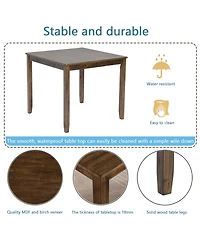 Flynama Modern Square Wood Dining Table with Solid Wood Legs and Walnut Finish