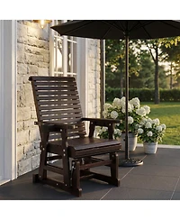 Mega Casa Solid Wood Outdoor Glider Chair, All-Weather High Back Patio Rocker with Dual Cup Holders