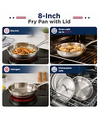 Megacasa 8-Inch Triple-Ply Stainless Steel Fry Pan with Lid