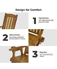 Mega Casa Solid Fir Wood Patio Glider for One Person, with High Back and Deep Contoured Seat