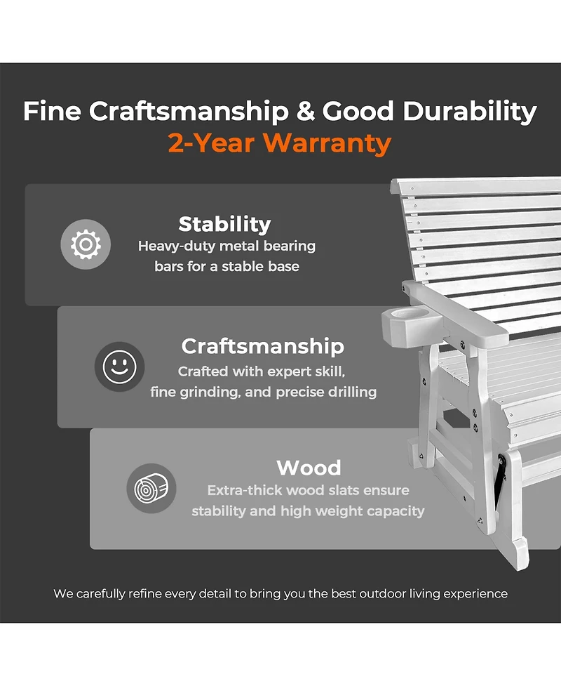 Innovaze Patio Glider with Cup Holders, High Roll Back and Deep Contoured Seat,Heavy Duty 800 Lb (2-Seater