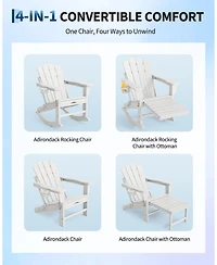 homfan Set of 2 Adirondack Rocking Chairs with Ottoman, Weather-Resistant Hdpe Patio Rockers with Cup Holders, Folding Outdoor Chairs.