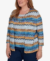 Alfred Dunner Plus 3/4-Length Sleeve Scoop Neck Two-Piece Look Knit Top