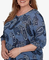 Alfred Dunner Plus V-Neck 3/4-Sleeve Asymmetric Hem Blouse