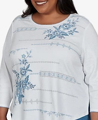 Alfred Dunner Plus Floral-Print 3/4-Sleeve Cotton-Blend T-Shirt