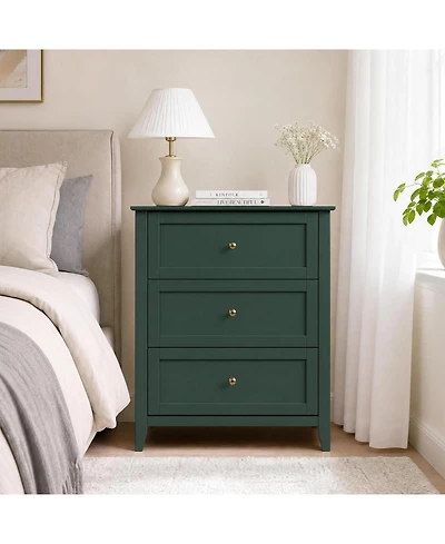 27.5" 3-Drawer Dresser with Lacquered Finish and Gold Knobs, Modern Nightstand