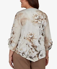 Alfred Dunner Plus Floral-Print V-Neck 3/4-Sleeve Blouse