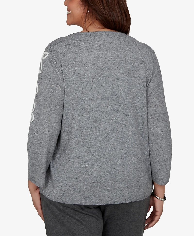 Alfred Dunner Plus 3/4-Sleeve Keyhole Neck Floral Embroidery Sweater