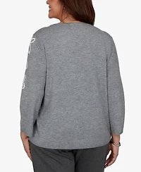 Alfred Dunner Plus 3/4-Sleeve Keyhole Neck Floral Embroidery Sweater