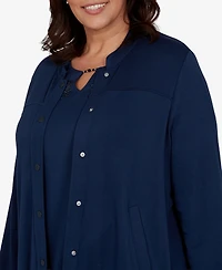 Alfred Dunner Plus Mandarin-Collar Lightweight Stretch Jacket