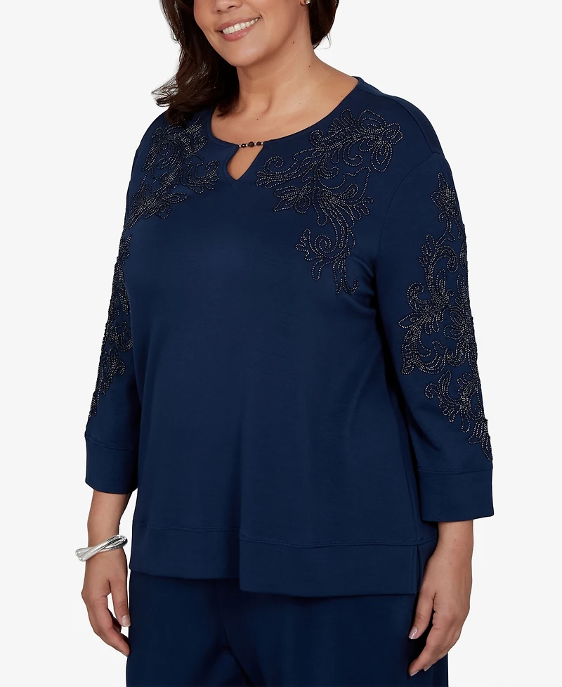 Alfred Dunner Plus Embellished 3/4-Sleeve Knit Top