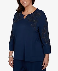 Alfred Dunner Plus Embellished 3/4-Sleeve Knit Top