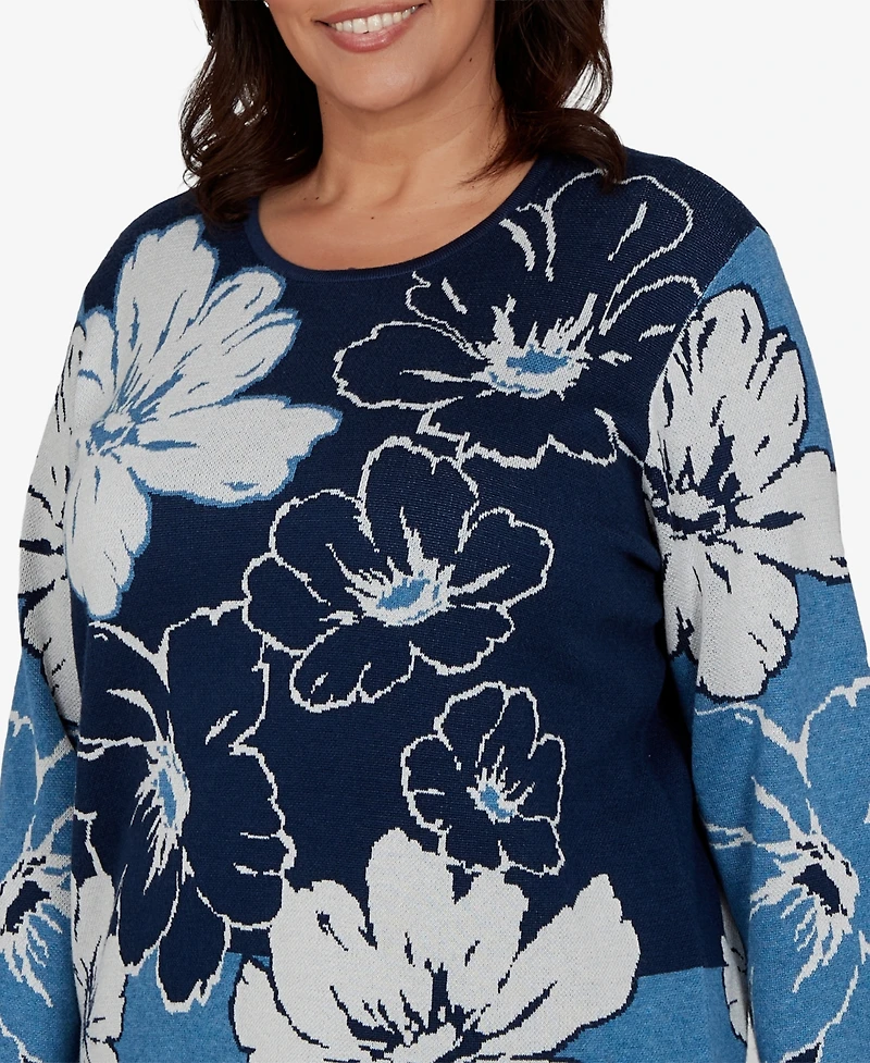 Alfred Dunner Plus Crewneck Floral Pullover Sweater