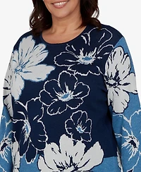 Alfred Dunner Plus Crewneck Floral Pullover Sweater