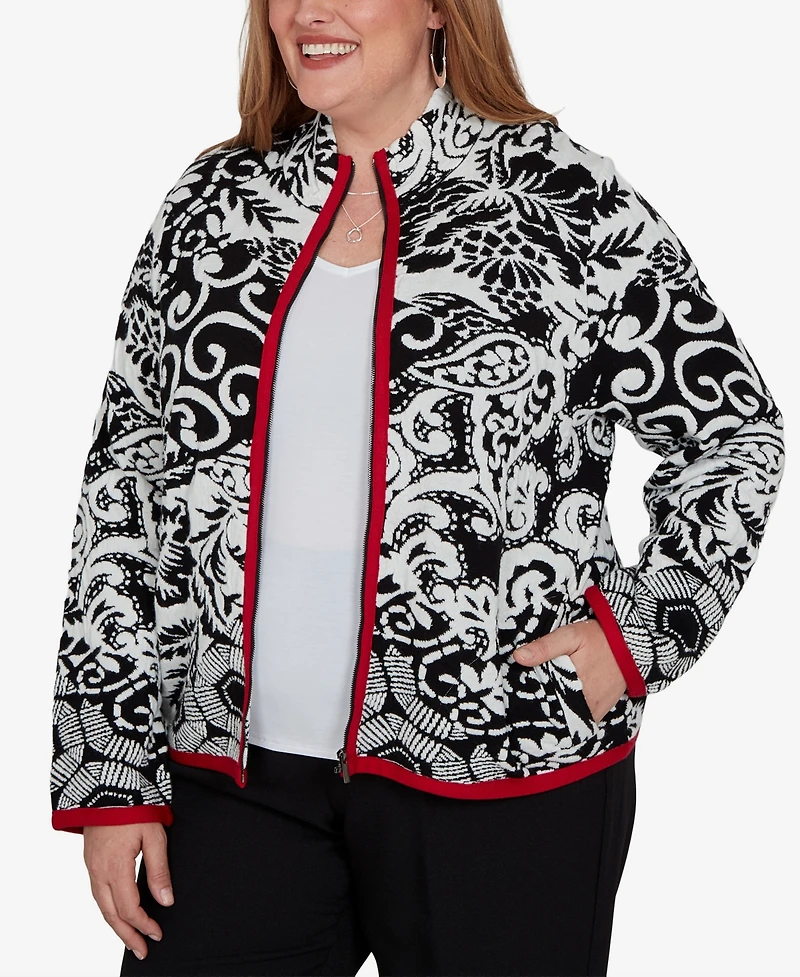 Alfred Dunner Plus Stand Collar Zipper-Front Short Jacket