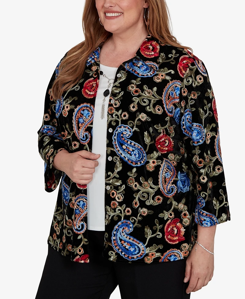 Alfred Dunner Plus Collared 3/4-Sleeve Velvet Top
