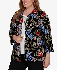 Alfred Dunner Plus Collared 3/4-Sleeve Velvet Top