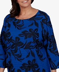 Alfred Dunner Plus Calm Luxe Floral Textured-Knit Boat Neck Blouse