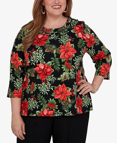 Alfred Dunner Plus Floral-Print 3/4-Sleeve Top