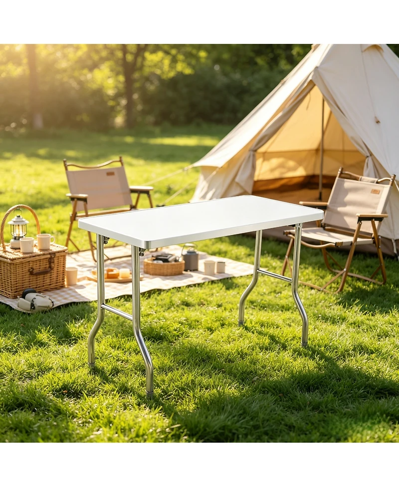 gaomon 48" Foldable Stainless Steel Outdoor Table with Adjustable Feet, Portable Worktable