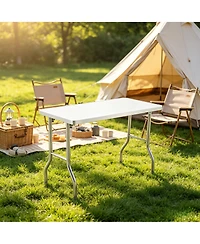gaomon 48" Foldable Stainless Steel Outdoor Table with Adjustable Feet, Portable Worktable