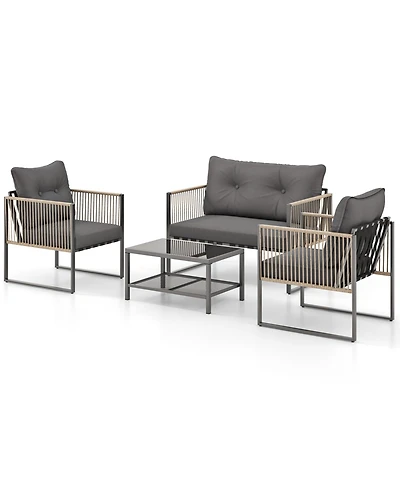 Gymax Set Of 4 Patio Furniture Set Pe Rattan Conversation Sofa Set with Thick Cushions