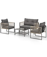 Gymax Set Of 4 Patio Furniture Set Pe Rattan Conversation Sofa Set with Thick Cushions