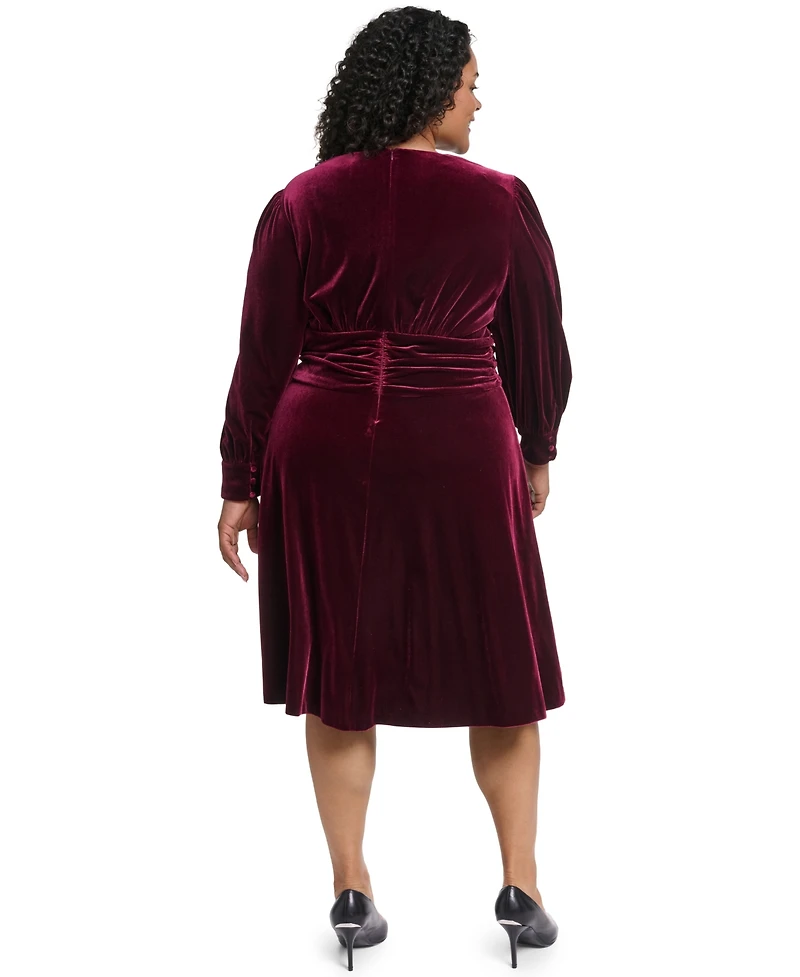 Vince Camuto Plus Twist Front Long-Sleeve Cocktail V-Neck Velvet Dress