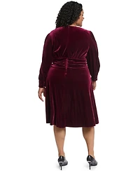 Vince Camuto Plus Twist Front Long-Sleeve Cocktail V-Neck Velvet Dress