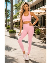 La Moda Clothing Women's Seamless Activewear Set - Cross-Back Sports Bra and High-Waisted Compression Leggings