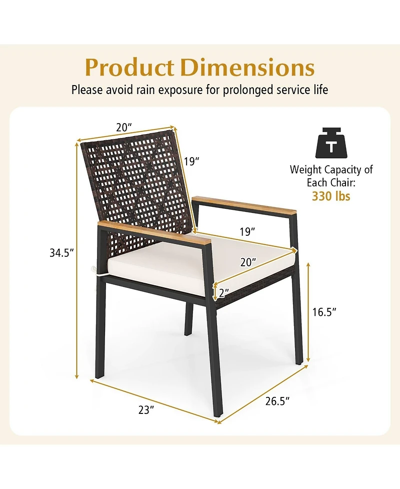 Gymax Patio Dining Chairs Set of 4 w/Acacia Wood Armrests Soft Padded Cushion for Yard