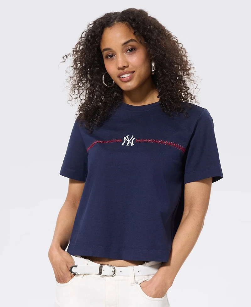Terez Women's New York Yankees Baseball-Stitch T-Shirt