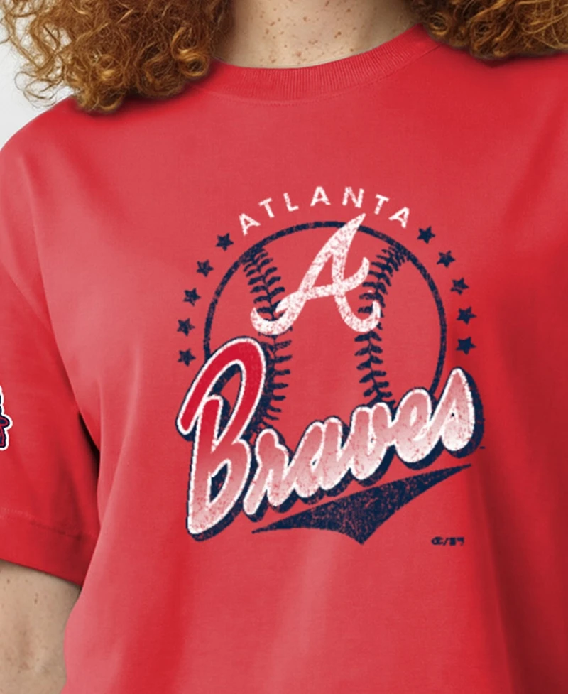 Champion Women's Atlanta Braves Distressed Oversized-Fit Graphic T-Shirt