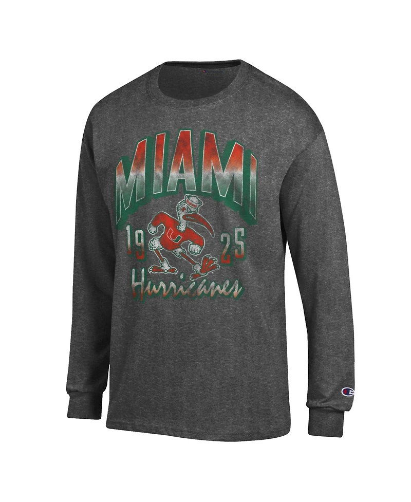 Champion Men's Miami Hurricanes Bold Distressed Crewneck Long-Sleeve T-Shirt