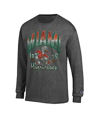 Champion Men's Miami Hurricanes Bold Distressed Crewneck Long-Sleeve T-Shirt