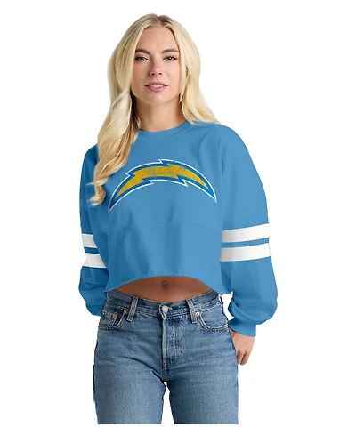 Spirit Jersey Women's Los Angeles Chargers Oversized Cropped Long-Sleeve T-Shirt