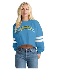Spirit Jersey Women's Los Angeles Chargers Oversized Cropped Long-Sleeve T-Shirt