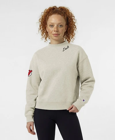 Champion Women's New Jersey Devils Collar Script Triumph Fleece Pullover Crewneck Sweatshirt