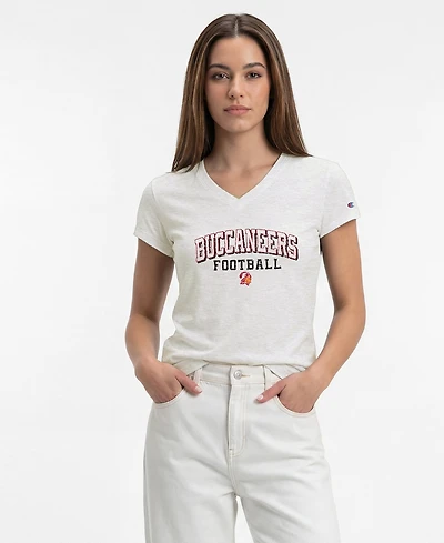 Champion Women's Tampa Bay Buccaneers Triumph Tri-Blend V-Neck Distressed Screen Print T-Shirt