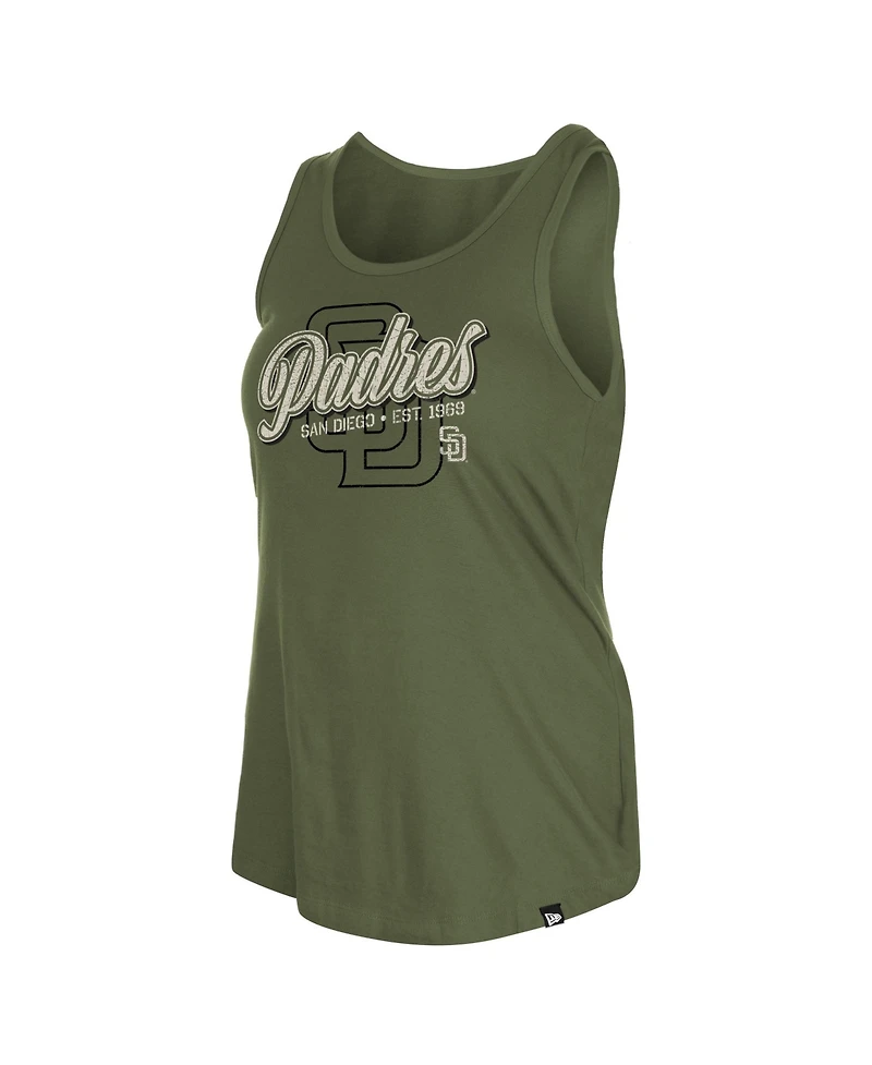 New Era Women's San Diego Padres 2026 Armed Forces Day Distressed Screen Print Graphics Tank Top