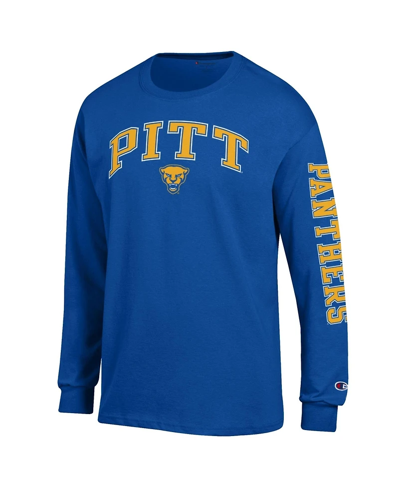 Champion Men's Pitt Panthers Arch Over Logo 2-Hit Long-Sleeve Crewneck T-Shirt