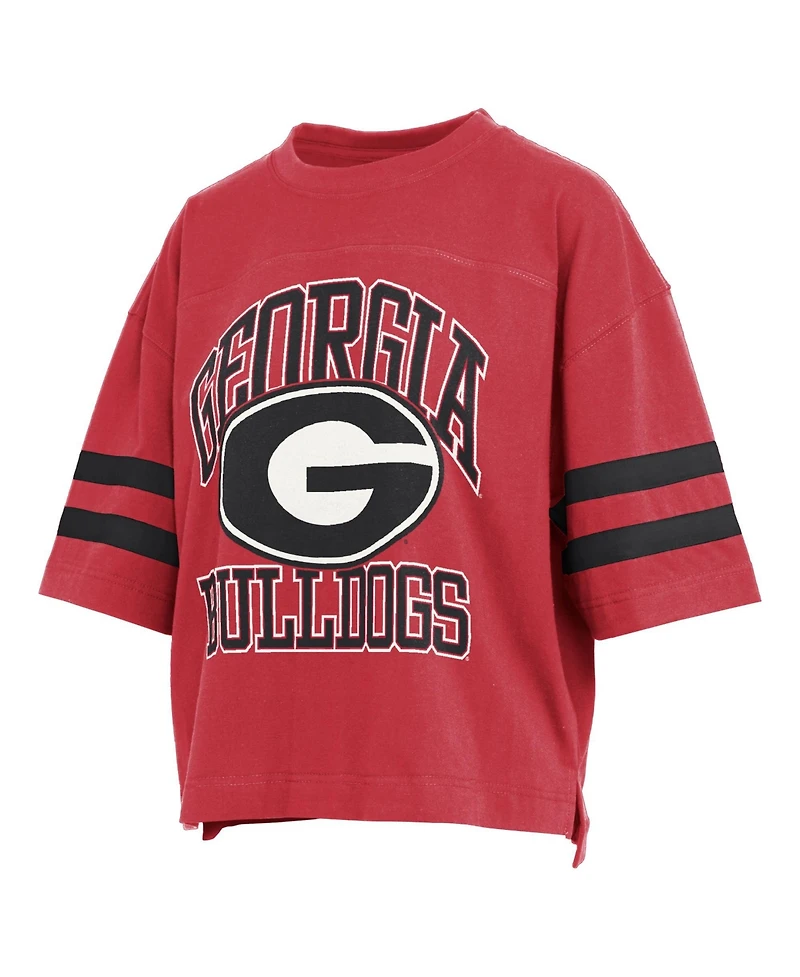 Pressbox Women's Georgia Bulldogs Wayne Tyler Cropped Distressed Short-Sleeve T-Shirt