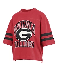 Pressbox Women's Georgia Bulldogs Wayne Tyler Cropped Distressed Short-Sleeve T-Shirt