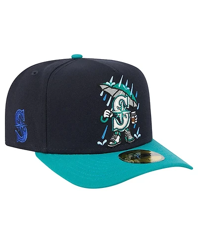 New Era Men's Navy/Teal Seattle Mariners Cartoon A-Frame 59FIFTY Fitted Hat