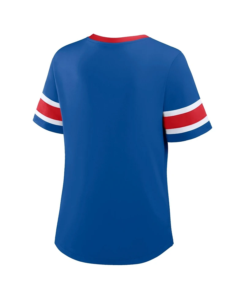 Fanatics Plus Buffalo Bills Red Zone Athena Lace-Up Rhinestone-Accented V-Notch Neck T-Shirt