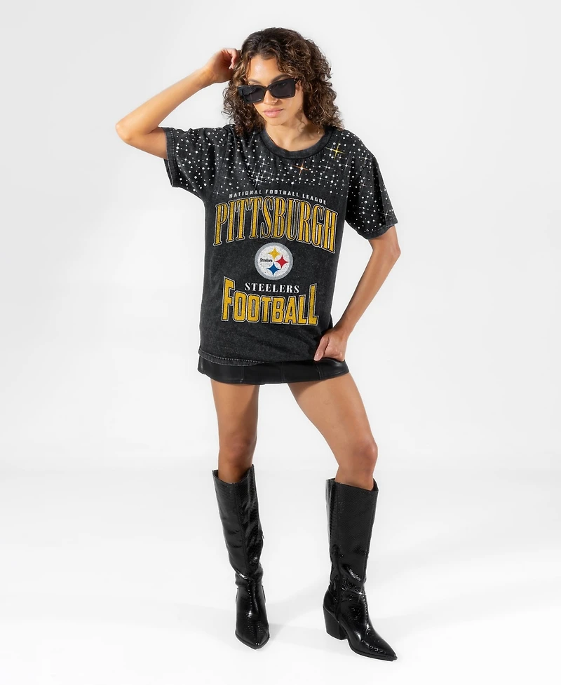 Gameday Couture Women's Pittsburgh Steelers the Zone Screen-Printed Micro Rhinestone T-Shirt
