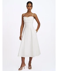Miss Circle Women's Vicenta White Cotton Poplin Ruched Midi Dress