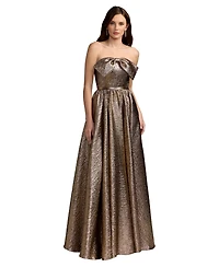 Mac Duggal Petite Strapless Bow Neck Metallic Ball Gown